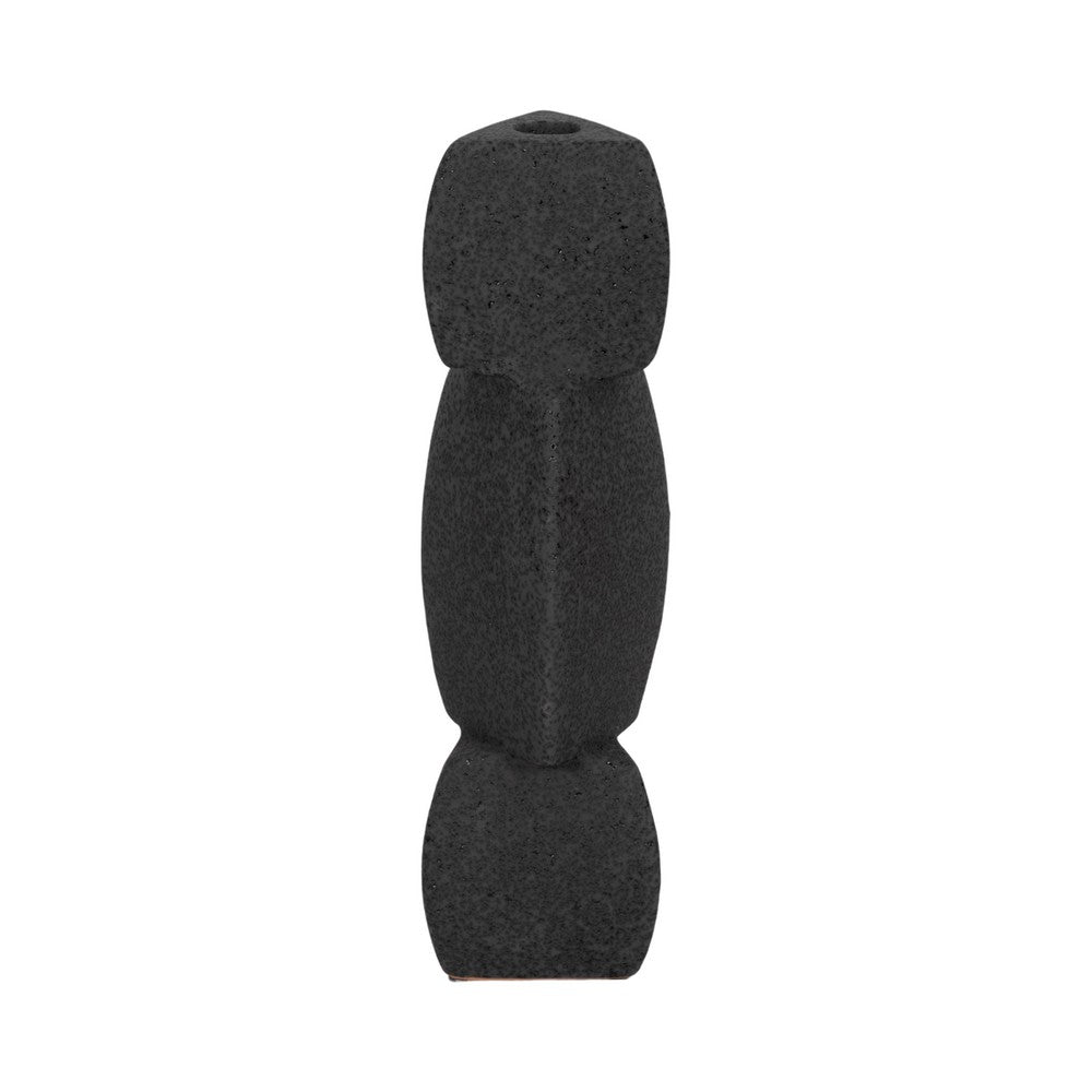 Modern Stacked Taper Candle Holder | 12" Black Ceramic Finish