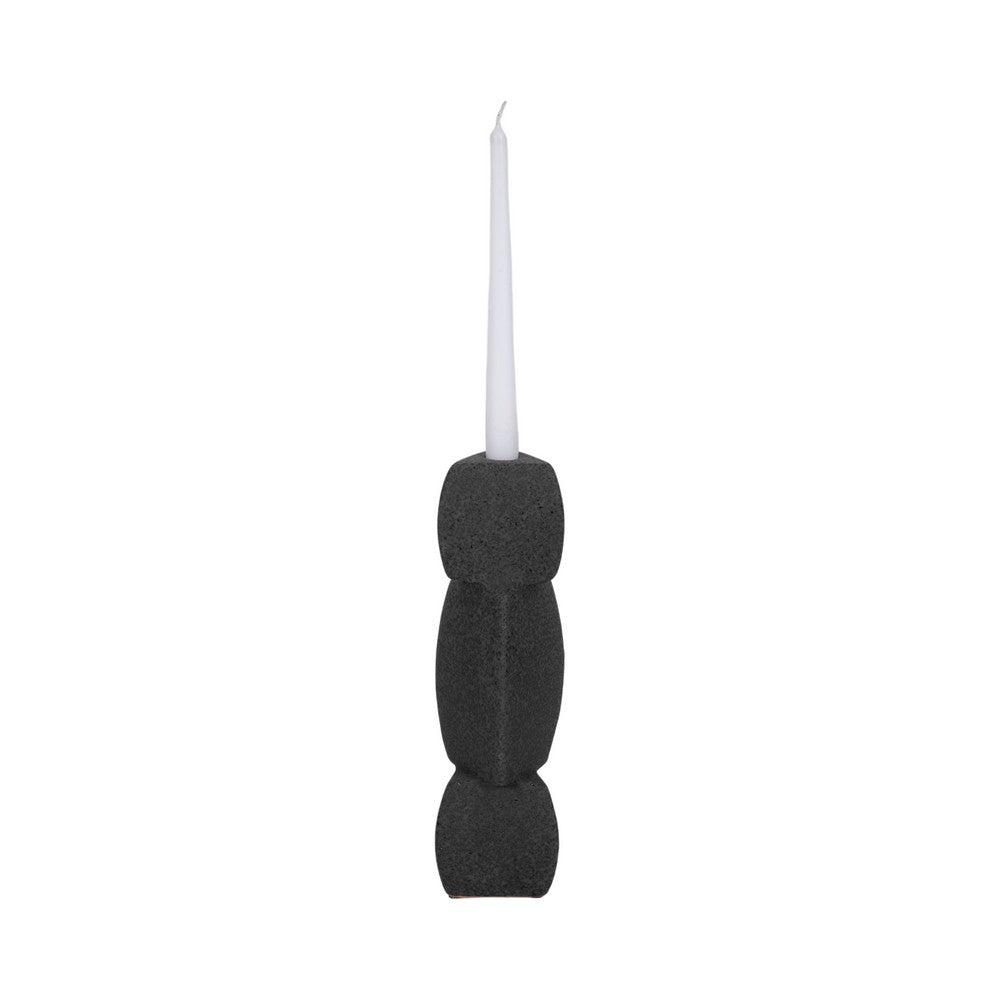 Modern Stacked Taper Candle Holder | 12" Black Ceramic Finish