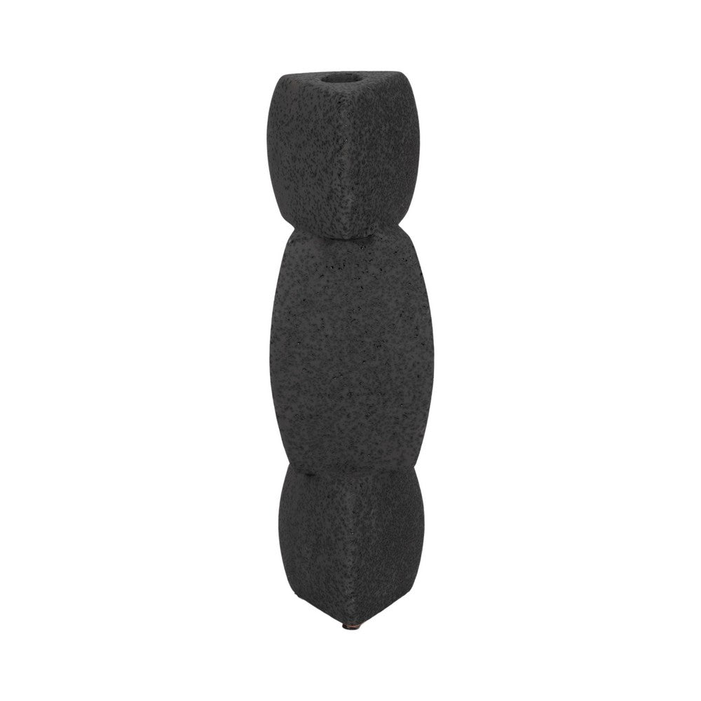 Modern Stacked Taper Candle Holder | 12" Black Ceramic Finish