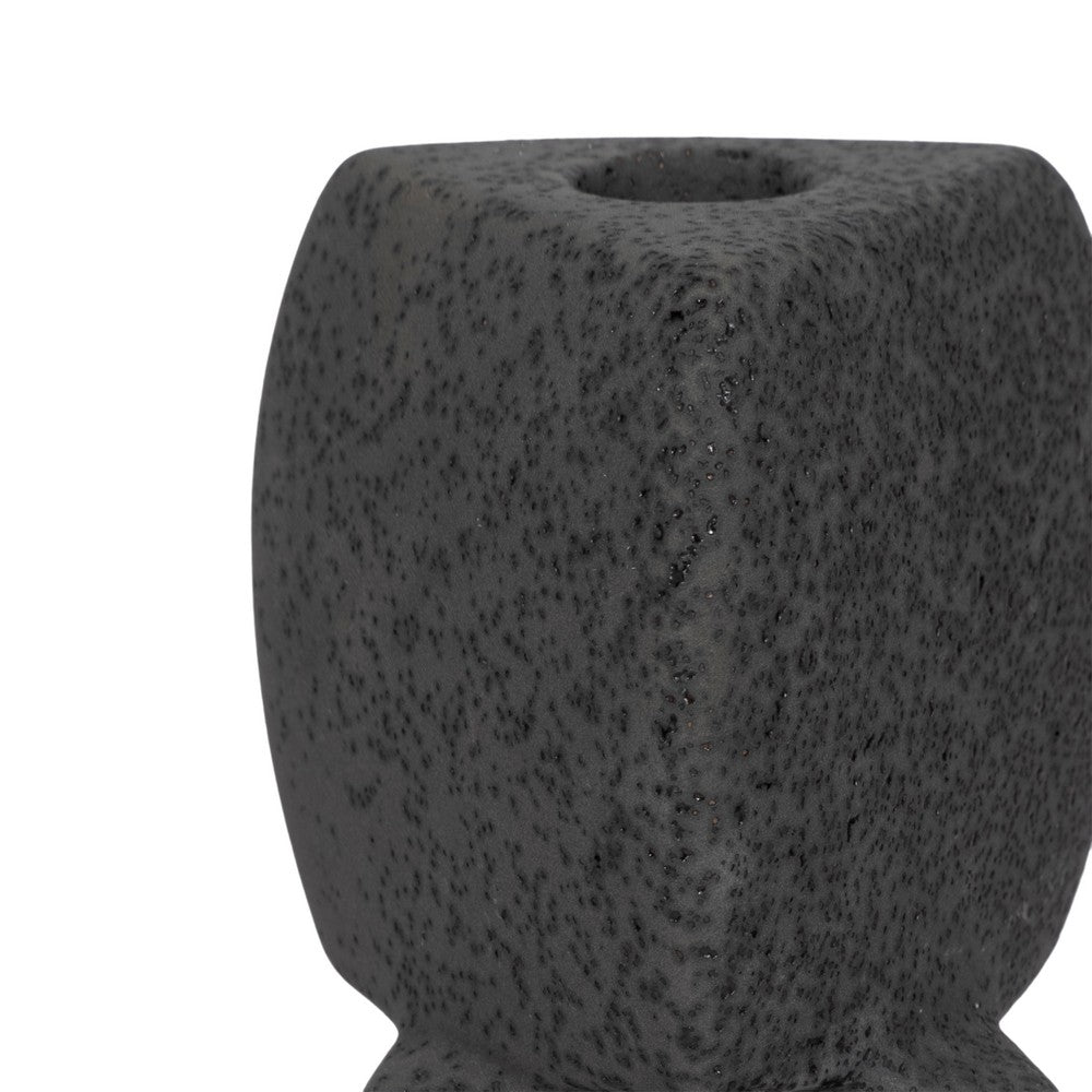 Modern Stacked Taper Candle Holder | 12" Black Ceramic Finish