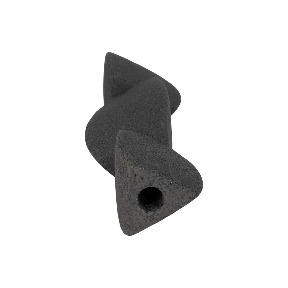 Modern Stacked Taper Candle Holder | 12" Black Ceramic Finish