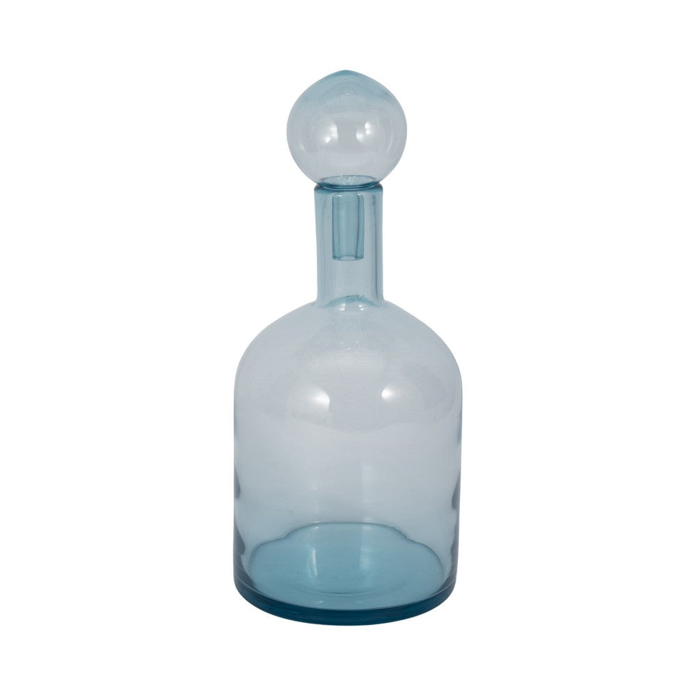 Decorative Bottle with Stopper | Coastal Style Light Blue Glass | 17"