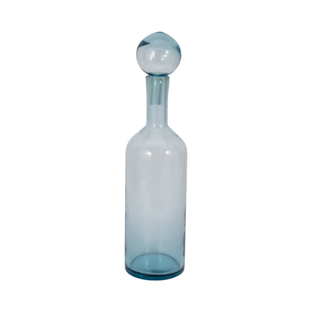 Decorative Accent Bottle w Stopper | Light Blue Glass Ombre | 20"