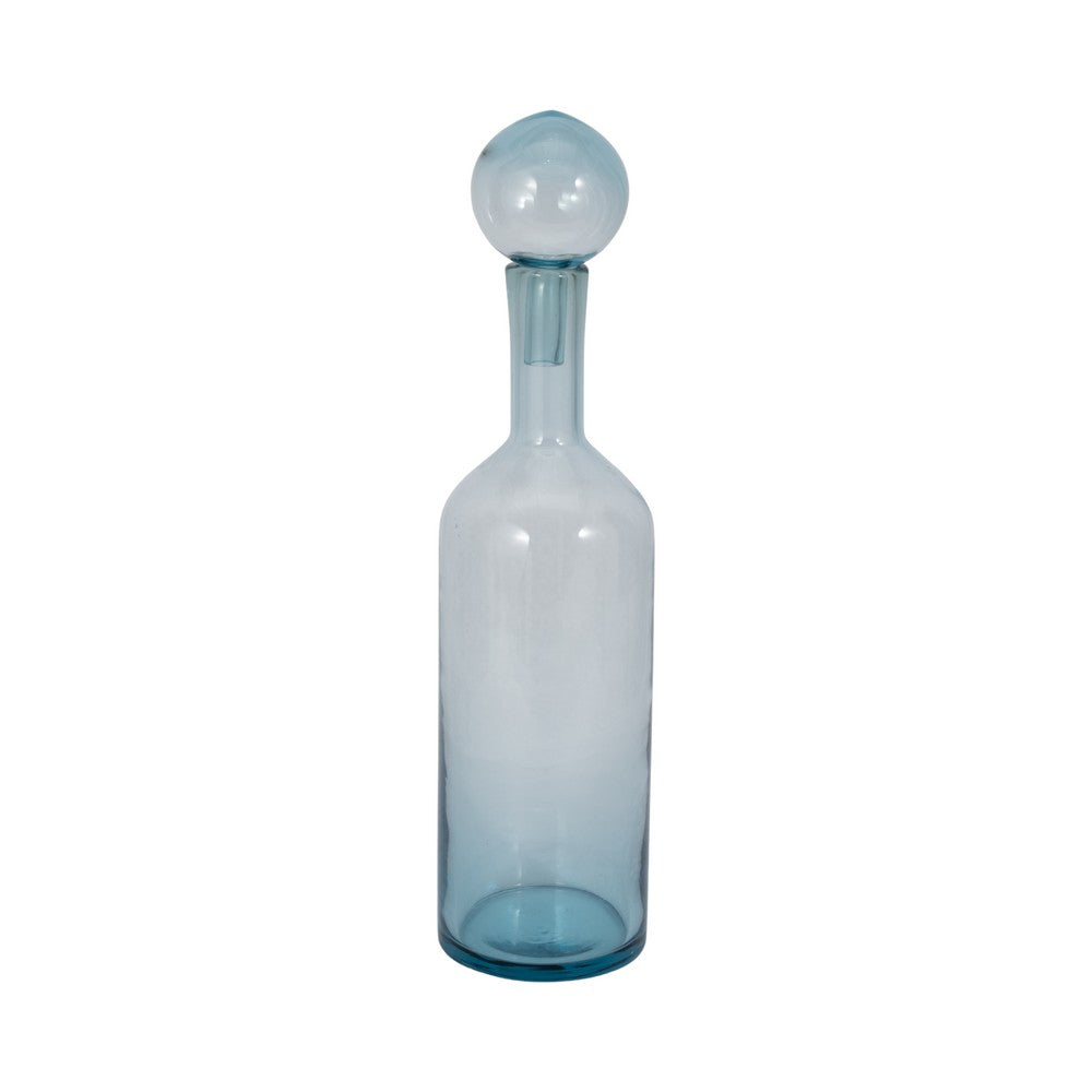 Decorative Accent Bottle w Stopper | Light Blue Glass Ombre | 20"