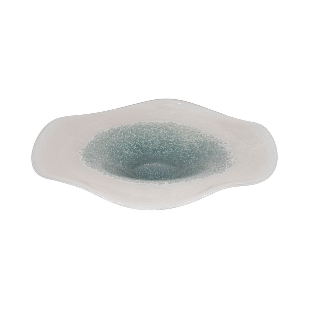 Decorative Centerpiece Bowl | 12" | Light Blue and White Glass