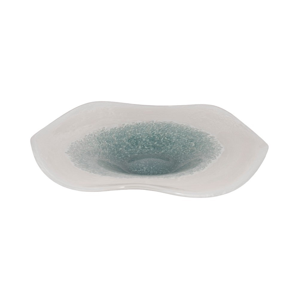 Decorative Centerpiece Bowl | 12" | Light Blue and White Glass