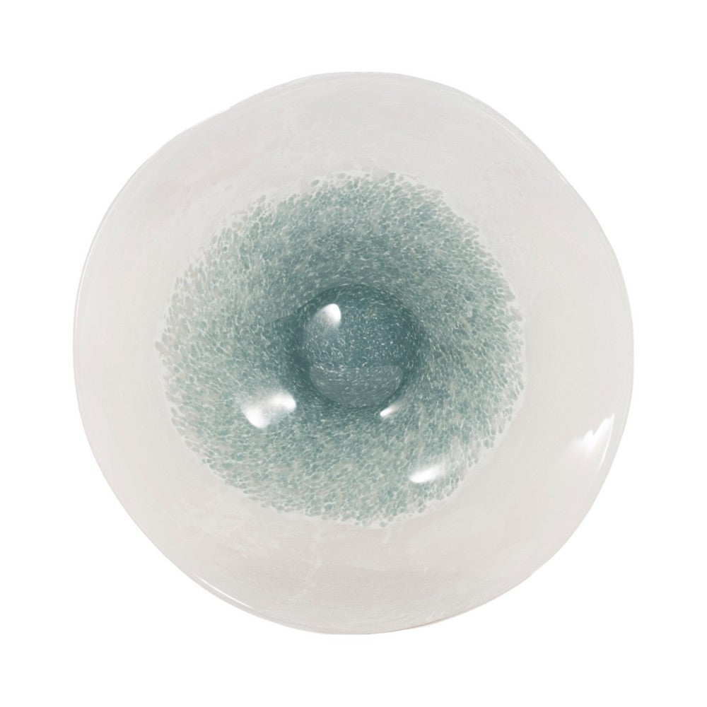 Decorative Centerpiece Bowl | 12" | Light Blue and White Glass