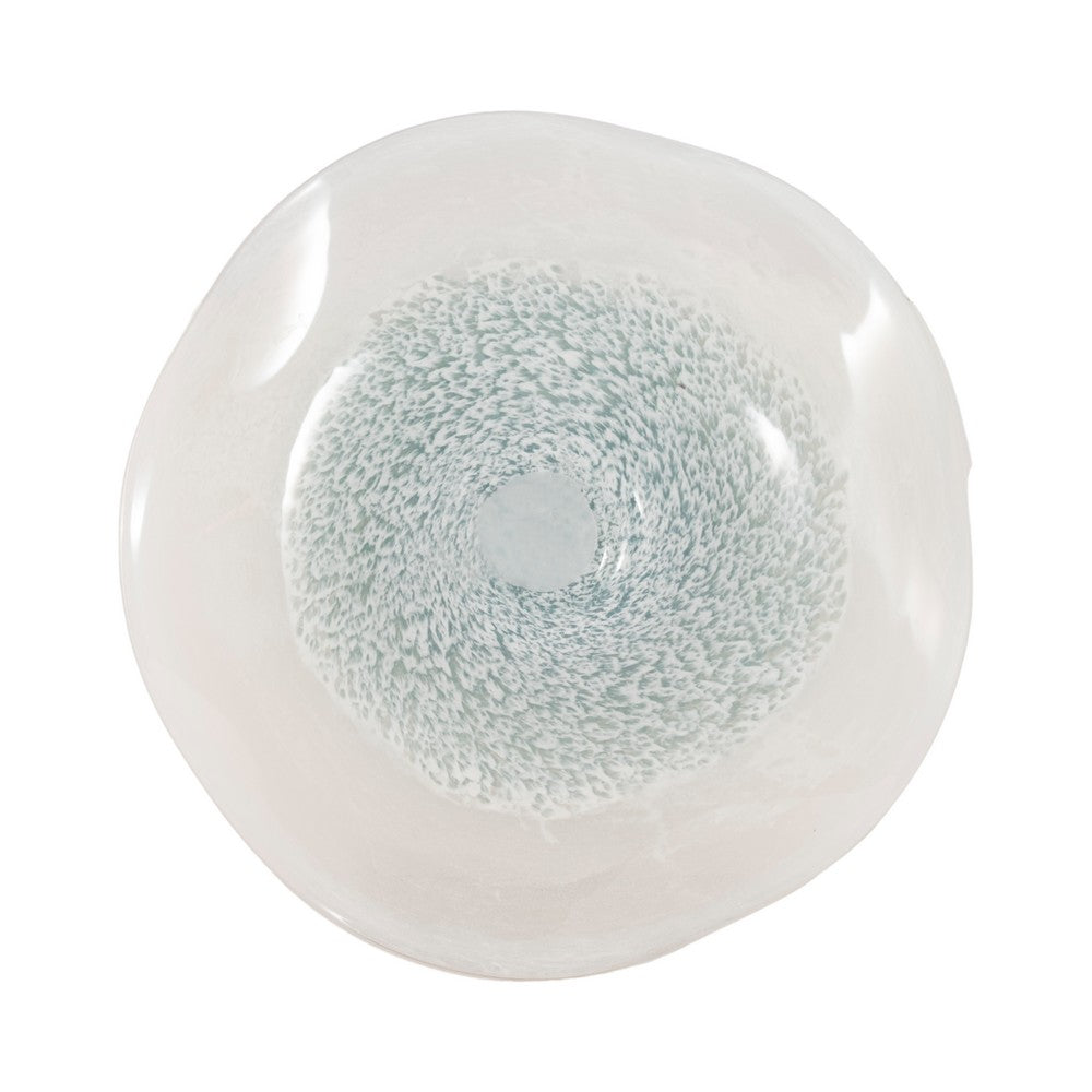 Decorative Centerpiece Bowl | 12" | Light Blue and White Glass