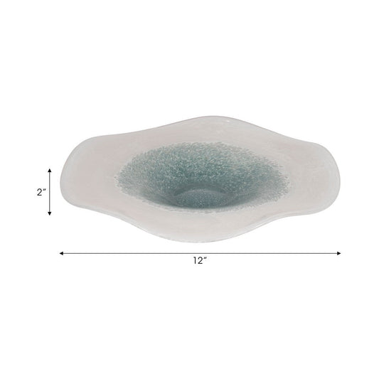 Decorative Centerpiece Bowl | 12" | Light Blue and White Glass
