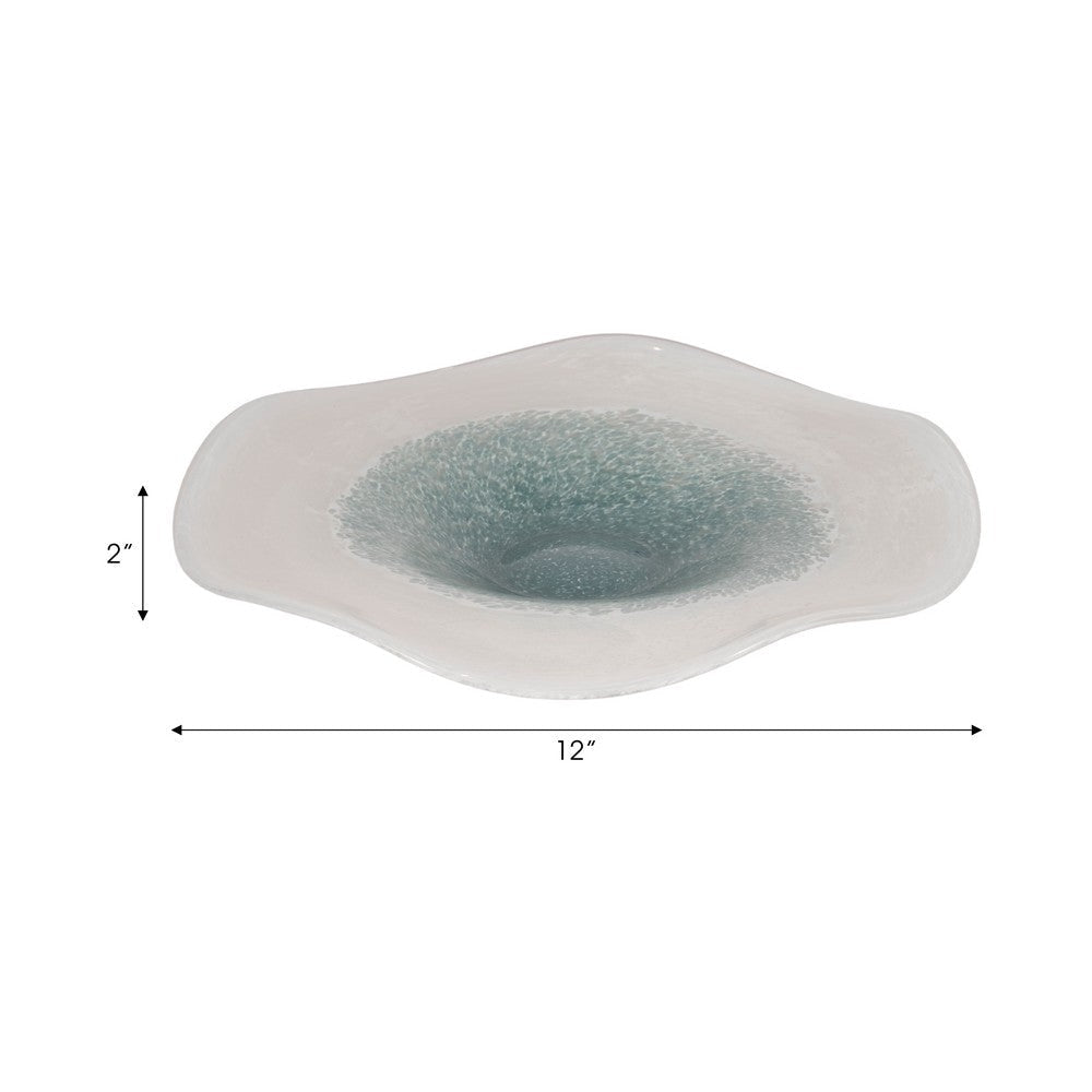 Decorative Centerpiece Bowl | 12" | Light Blue and White Glass