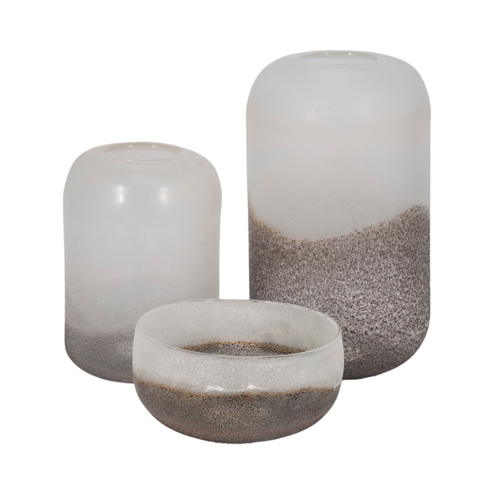Decorative Accent Bowl | Neutral Tones Ombre Gray & White | 8" Glass