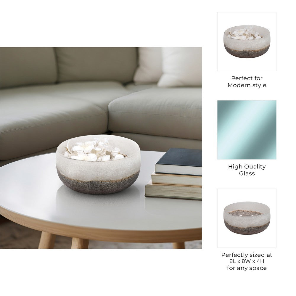 Decorative Accent Bowl | Neutral Tones Ombre Gray & White | 8" Glass
