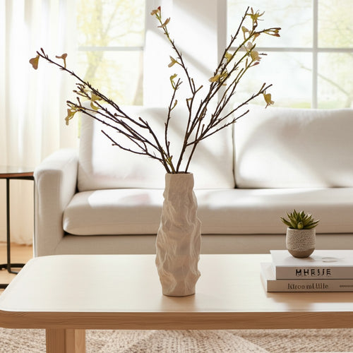 Decorative Vase | 17" | Rough Natural Textured White Ceramic Stoneware