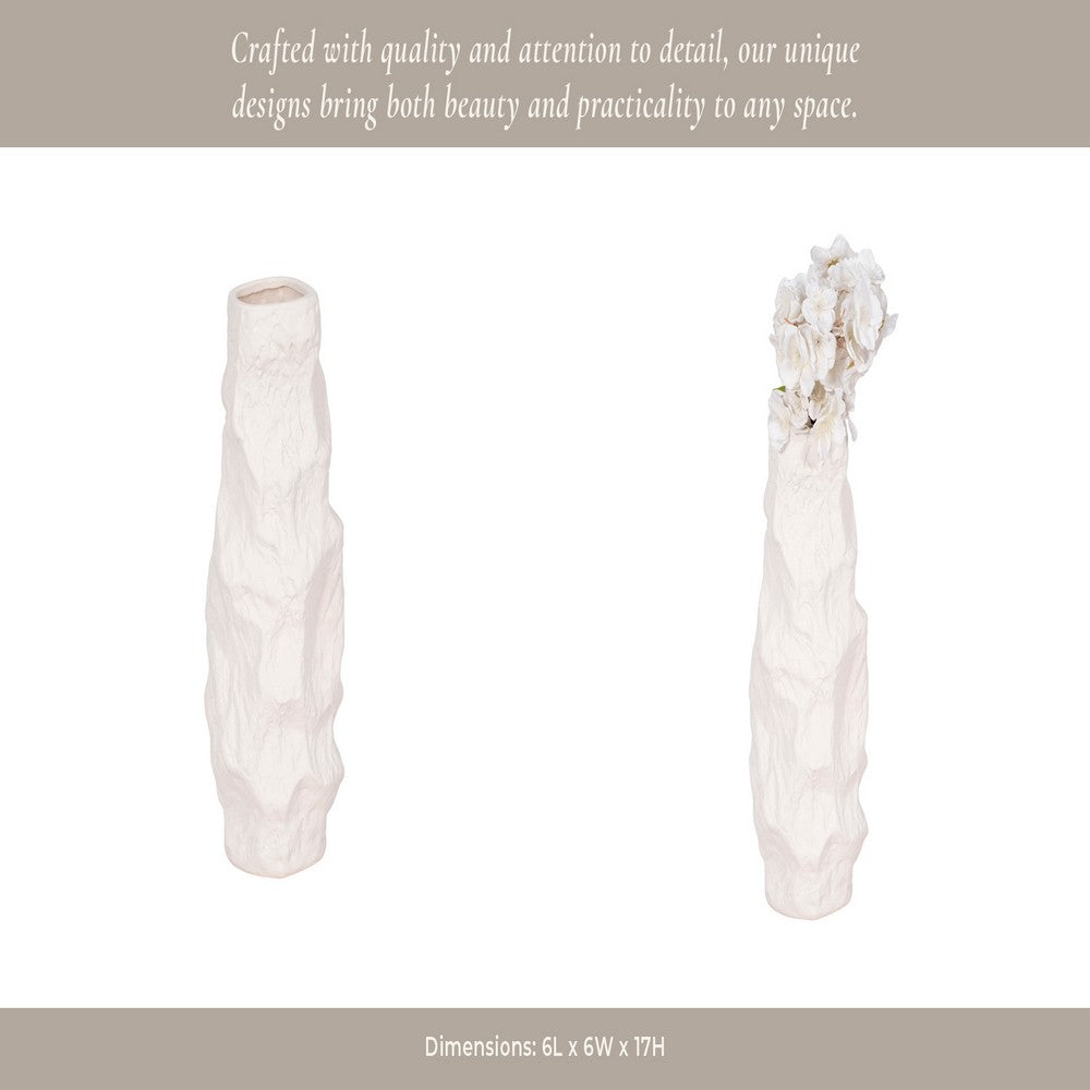 Decorative Vase | 17" | Rough Natural Textured White Ceramic Stoneware