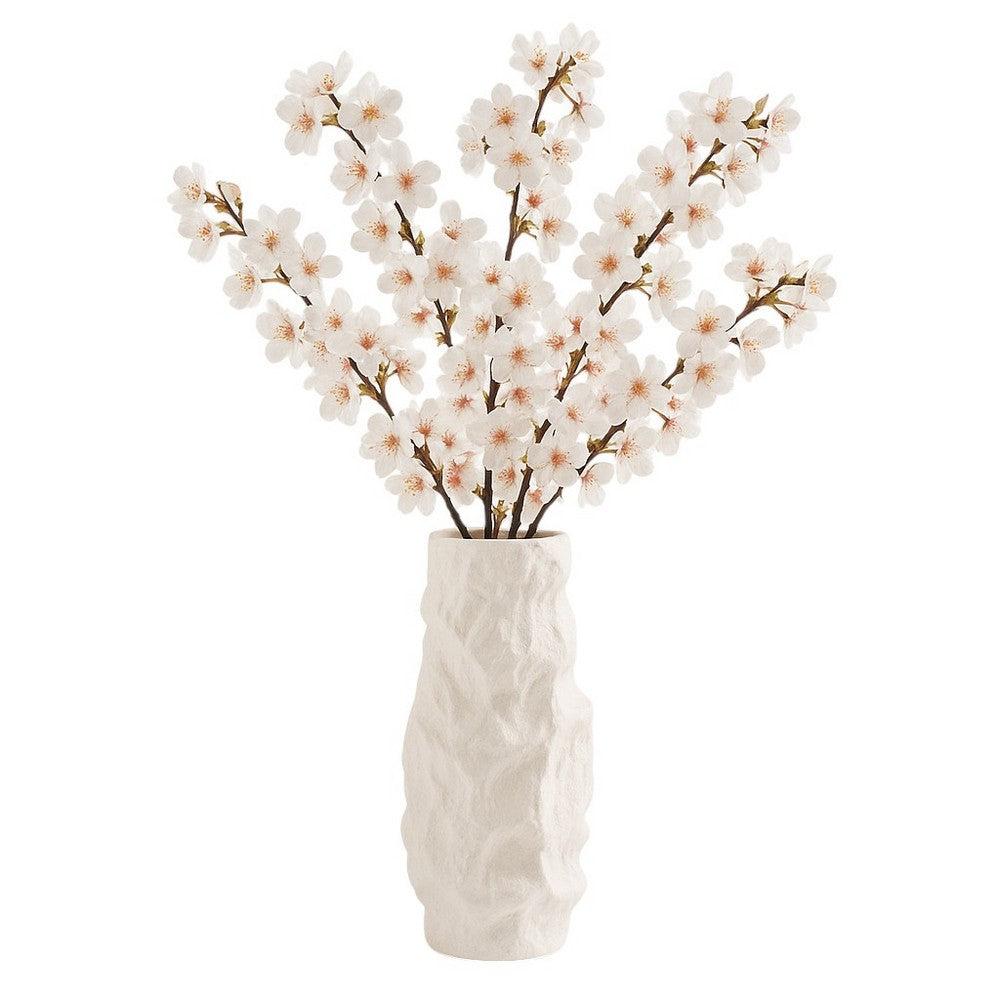 Decorative Vase | 17" | Rough Natural Textured White Ceramic Stoneware
