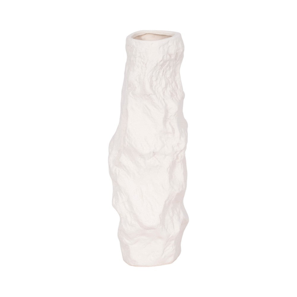 Decorative Vase | 17" | Rough Natural Textured White Ceramic Stoneware