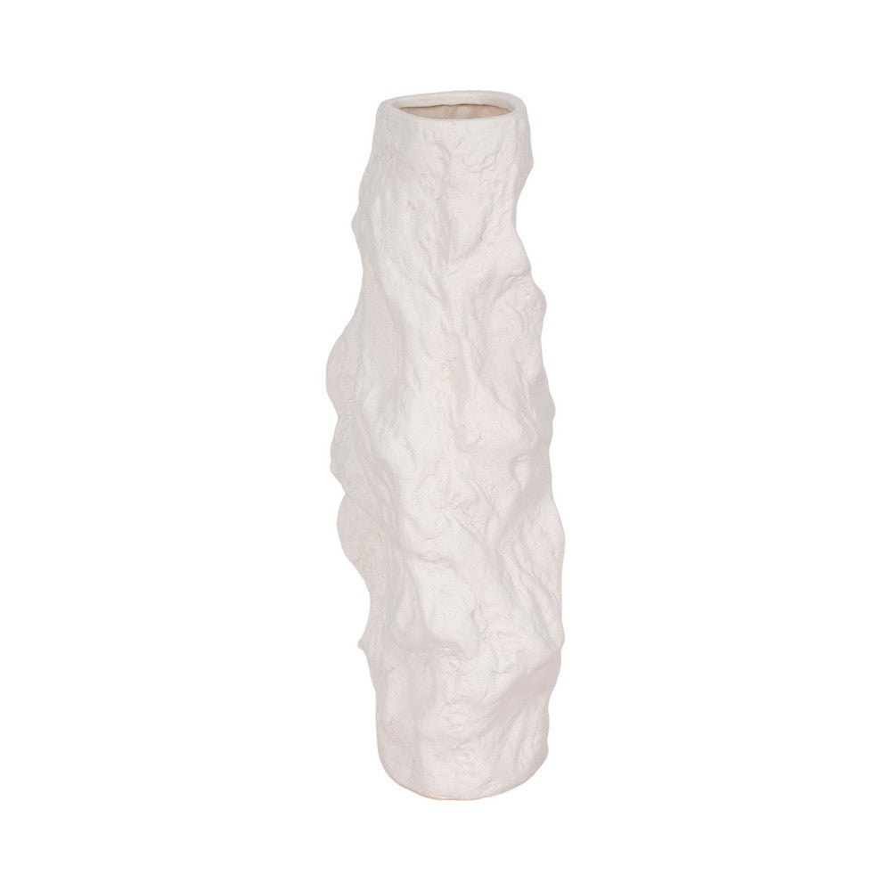 Decorative Vase | 17" | Rough Natural Textured White Ceramic Stoneware