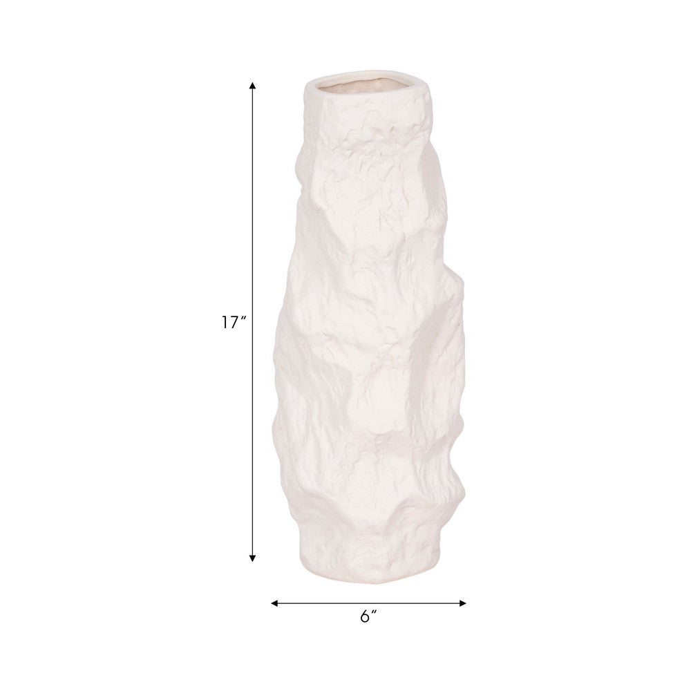 Decorative Vase | 17" | Rough Natural Textured White Ceramic Stoneware