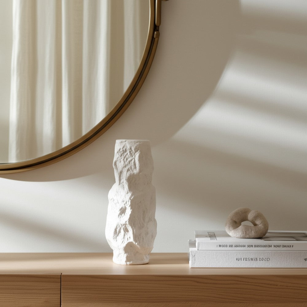 Decorative Vase | 17" | Rough Natural Textured White Ceramic Stoneware
