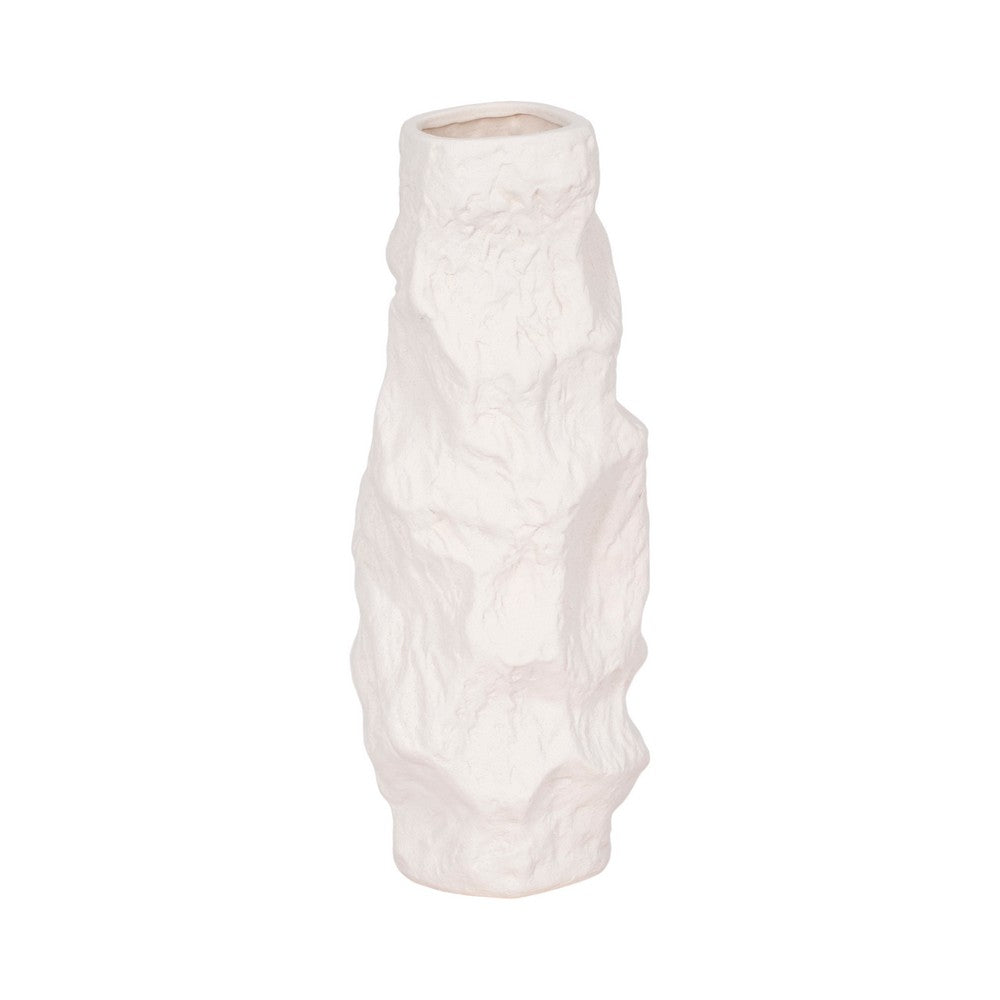 Decorative Vase | 17" | Rough Natural Textured White Ceramic Stoneware