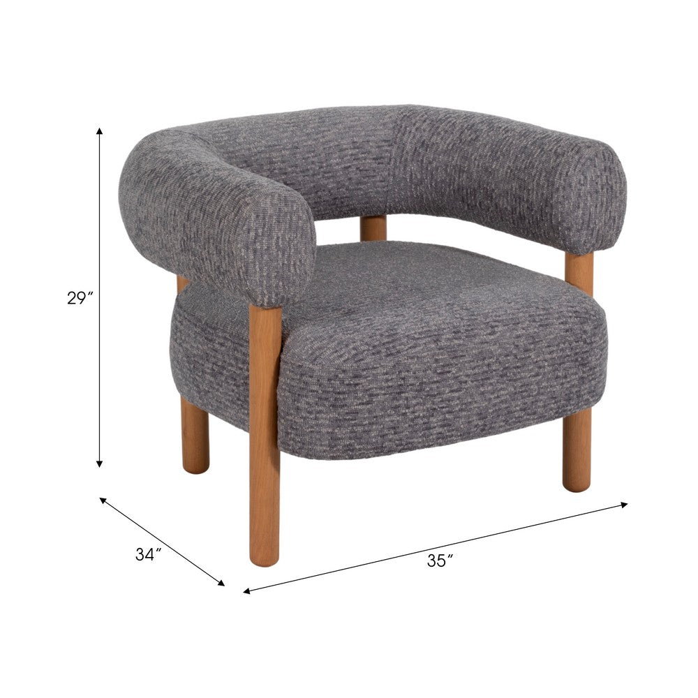 Accent Barrel Chair | Cushioned Seat | Gray Nonwoven Fabric | Brown Wood