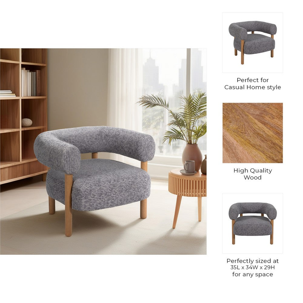 Accent Barrel Chair | Cushioned Seat | Gray Nonwoven Fabric | Brown Wood