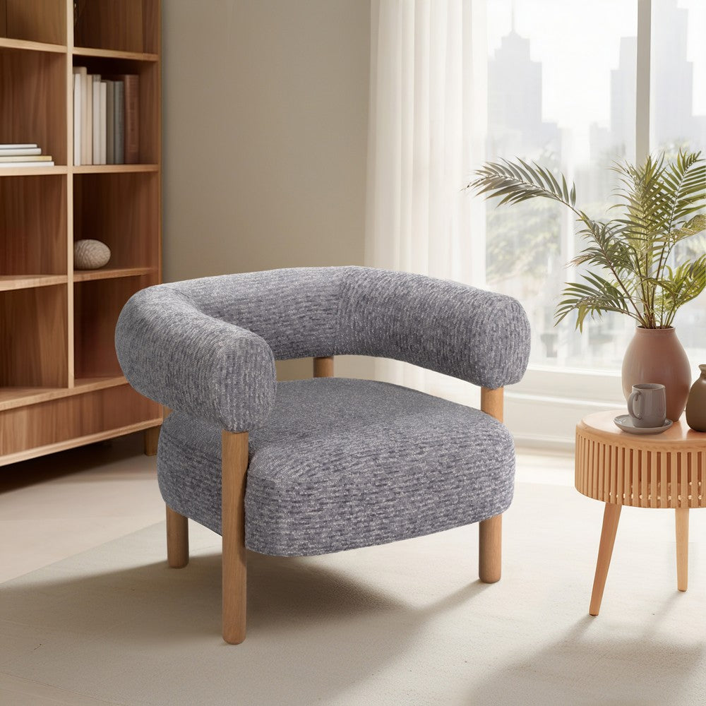 Accent Barrel Chair | Cushioned Seat | Gray Nonwoven Fabric | Brown Wood