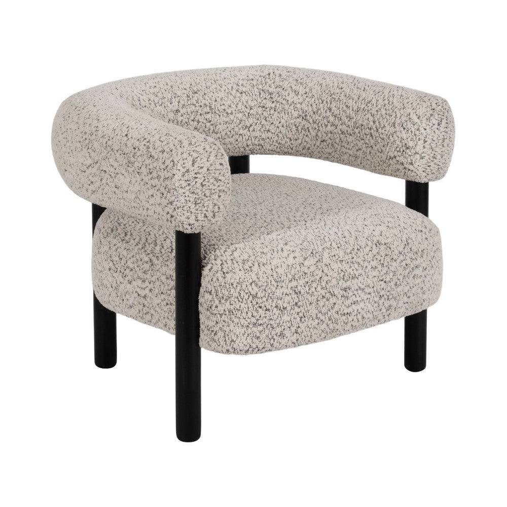 Accent Chair | Round Back Speckled White Upholstery | Black Wood Legs