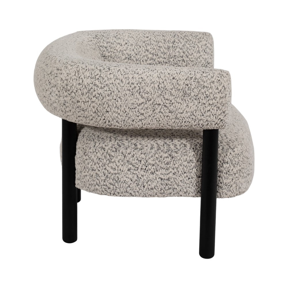 Accent Chair | Round Back Speckled White Upholstery | Black Wood Legs
