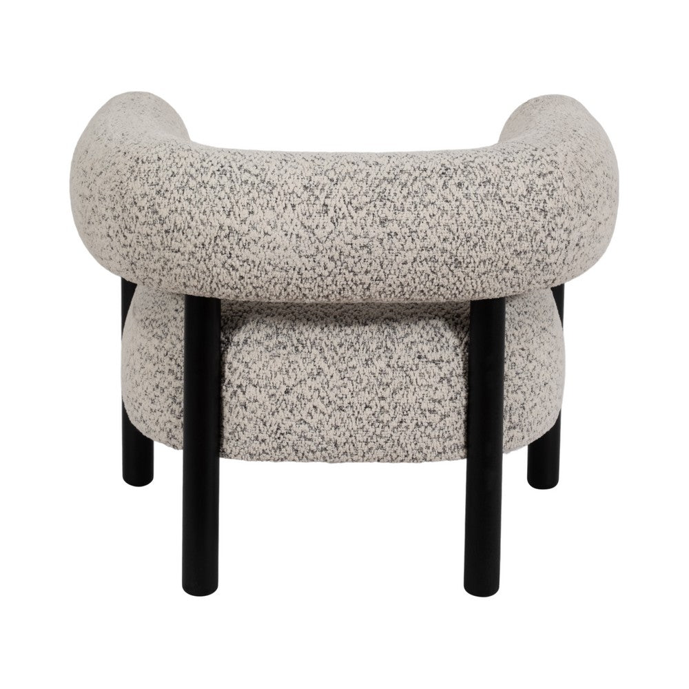 Accent Chair | Round Back Speckled White Upholstery | Black Wood Legs