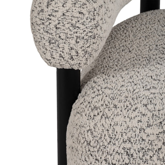 Accent Chair | Round Back Speckled White Upholstery | Black Wood Legs