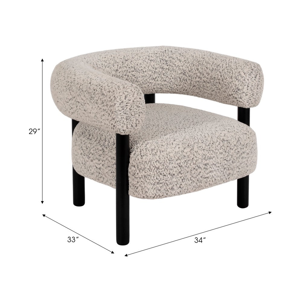 Accent Chair | Round Back Speckled White Upholstery | Black Wood Legs