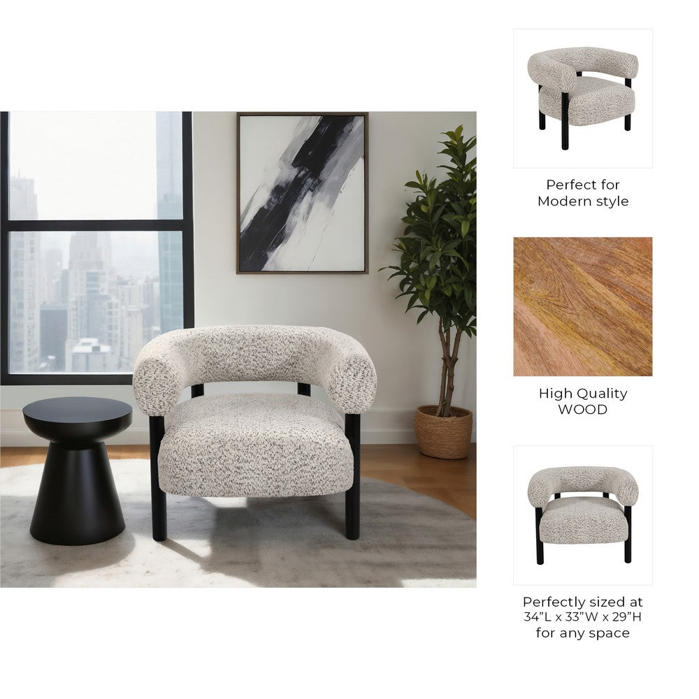 Accent Chair | Round Back Speckled White Upholstery | Black Wood Legs