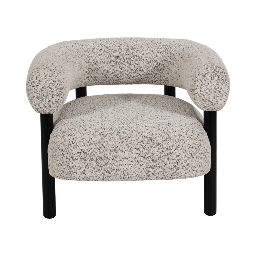 Accent Chair | Round Back Speckled White Upholstery | Black Wood Legs