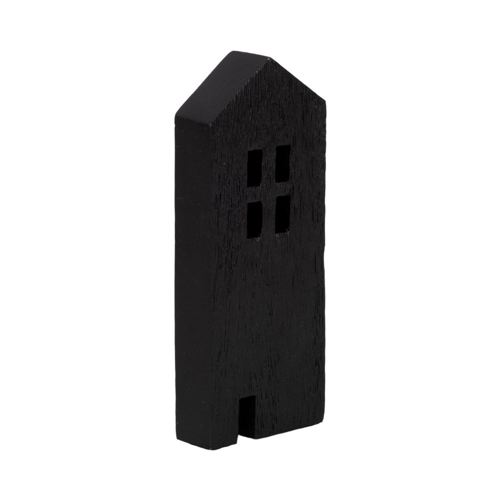8" Accent Decorative House w Cut Out Windows | Black Wood Figurine