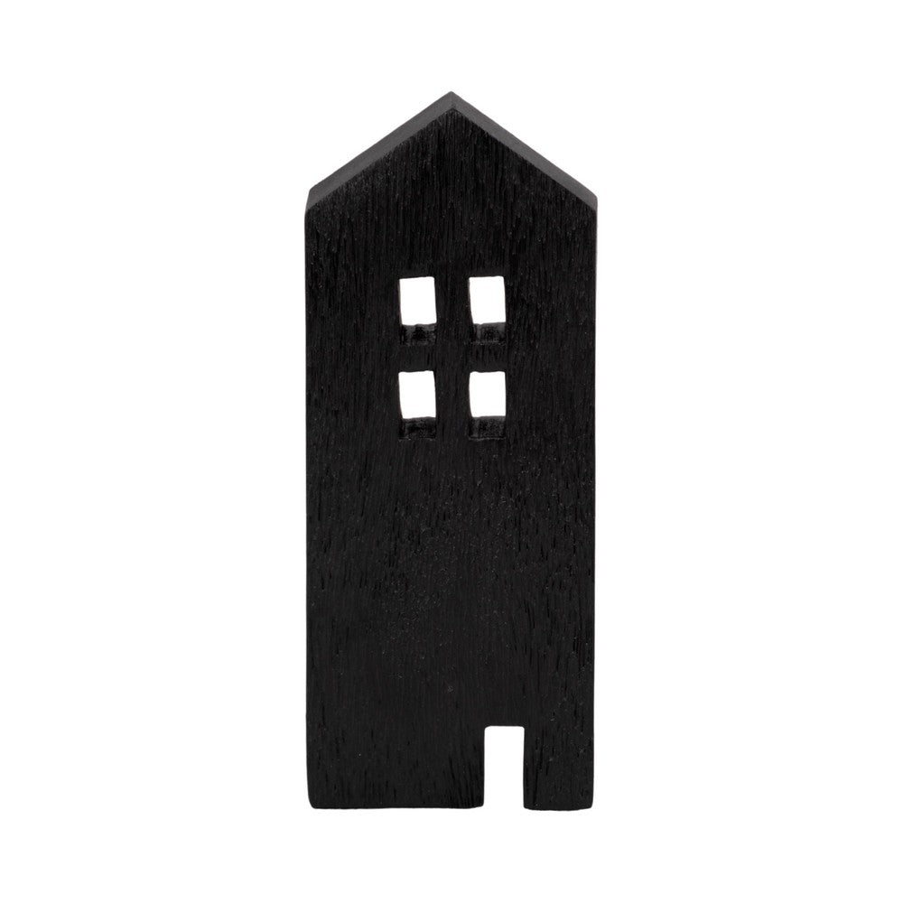 8" Accent Decorative House w Cut Out Windows | Black Wood Figurine
