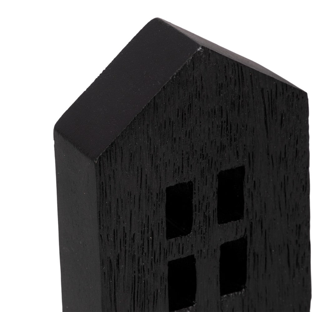 8" Accent Decorative House w Cut Out Windows | Black Wood Figurine
