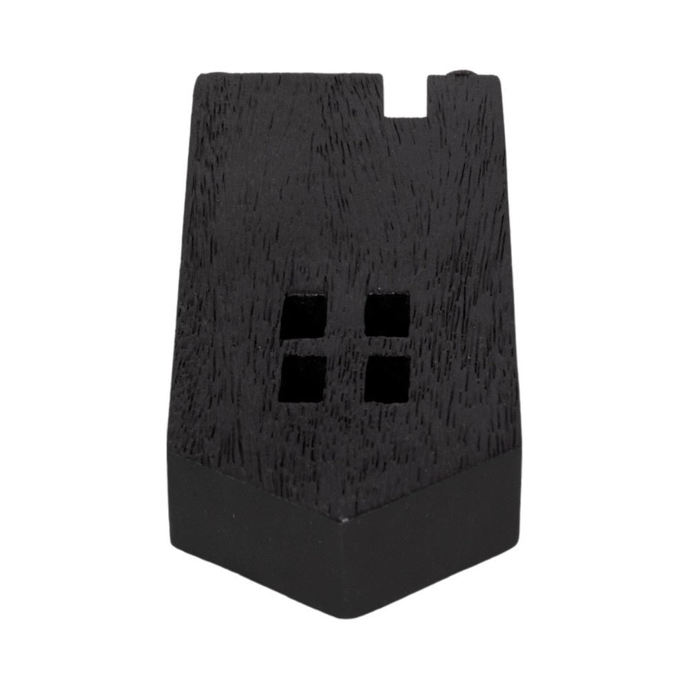 8" Accent Decorative House w Cut Out Windows | Black Wood Figurine