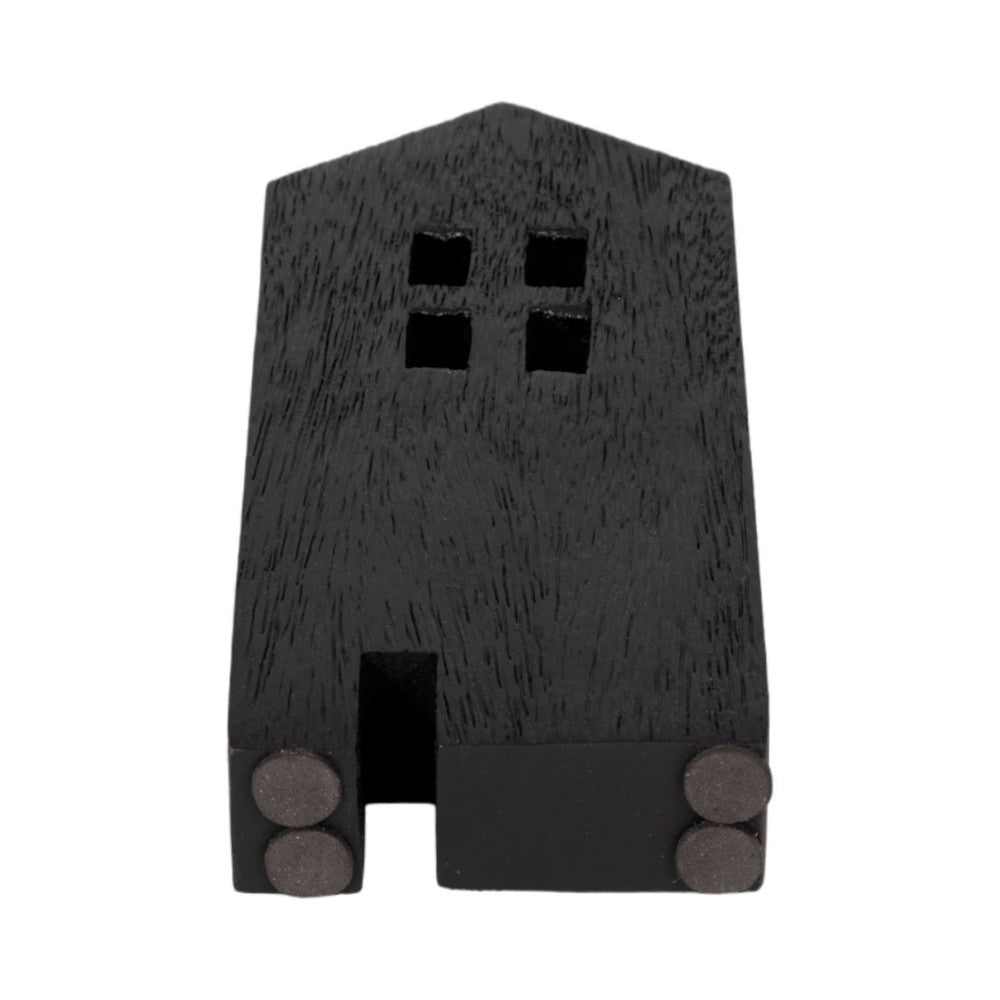 8" Accent Decorative House w Cut Out Windows | Black Wood Figurine