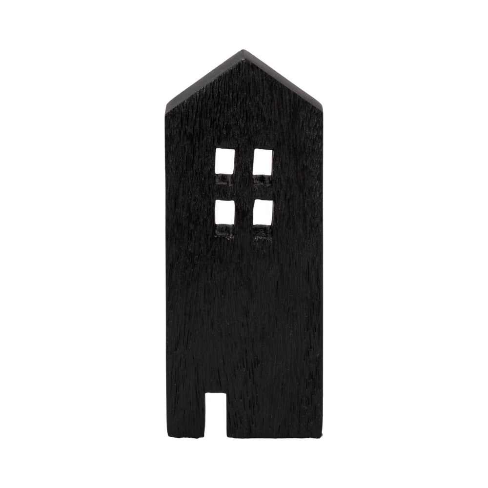 8" Accent Decorative House w Cut Out Windows | Black Wood Figurine