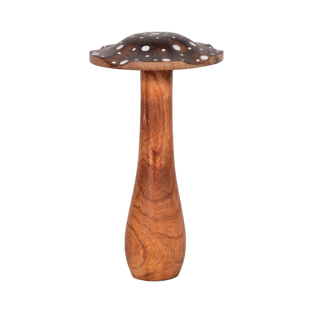 Whimsical Dotted Mushroom Decorative Accent | 10" | Brown Mango Wood