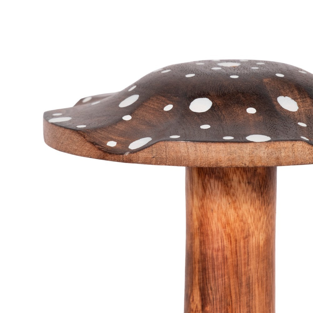 Whimsical Dotted Mushroom Decorative Accent | 10" | Brown Mango Wood