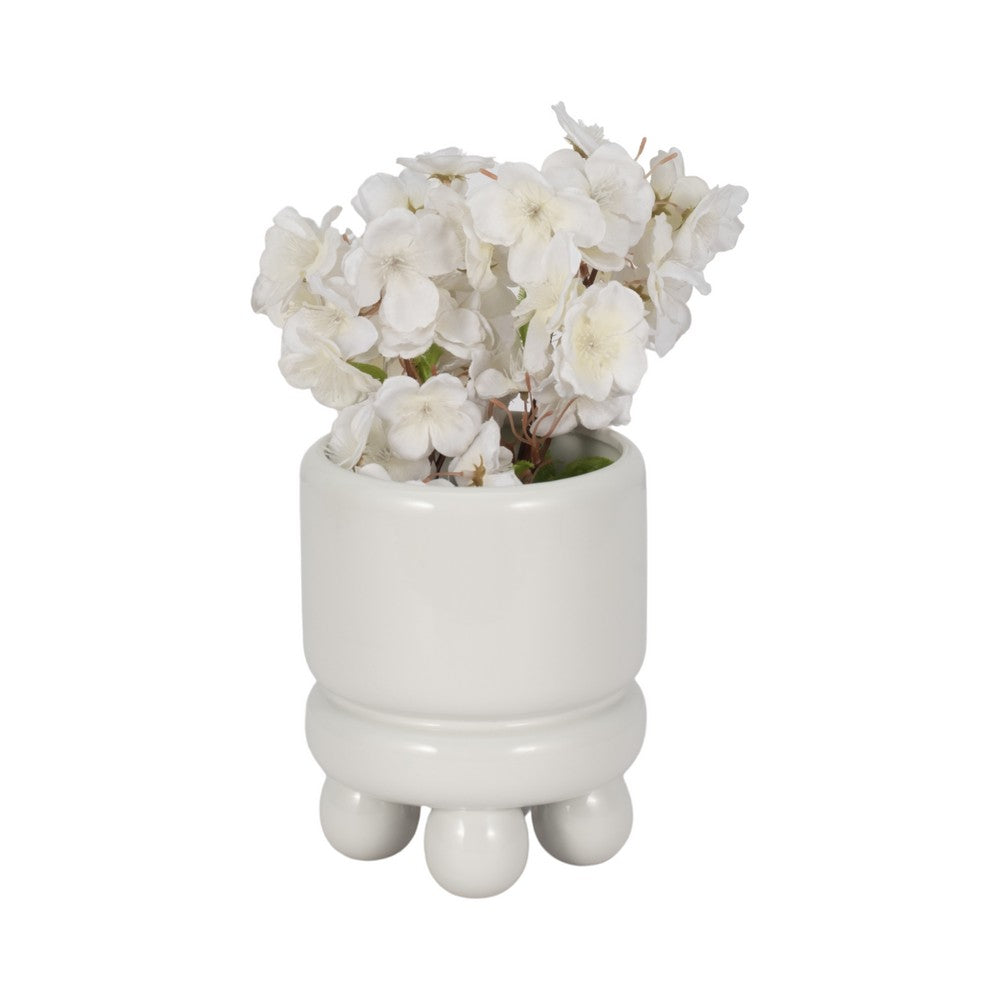 Ferny Decorative Planter with Knobby Footed Base | White Ceramic 7"
