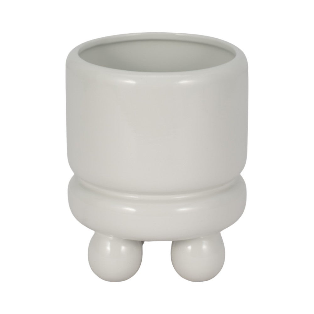 Ferny Decorative Planter with Knobby Footed Base | White Ceramic 7"