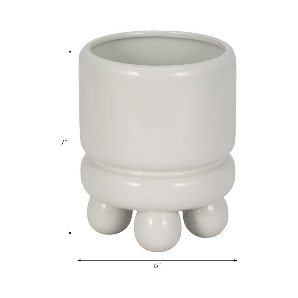 Ferny Decorative Planter with Knobby Footed Base | White Ceramic 7"