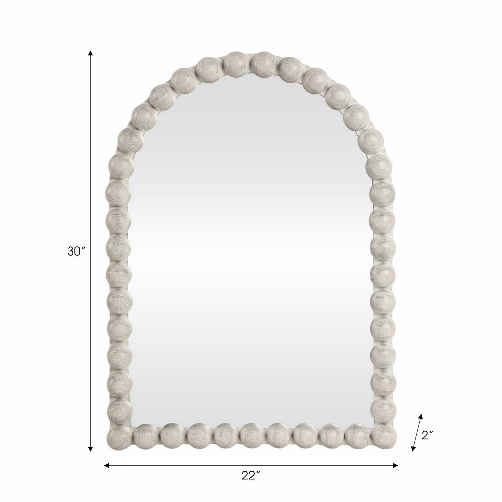 Curved Arch Accent Mirror | Knobby Ball Border | 22 x 30 White MDF