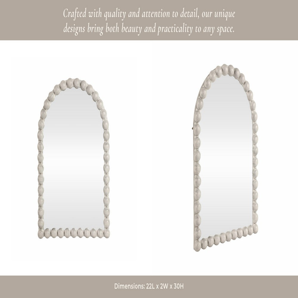 Curved Arch Accent Mirror | Knobby Ball Border | 22 x 30 White MDF