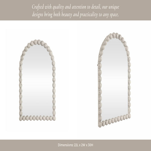 Curved Arch Accent Mirror | Knobby Ball Border | 22 x 30 White MDF