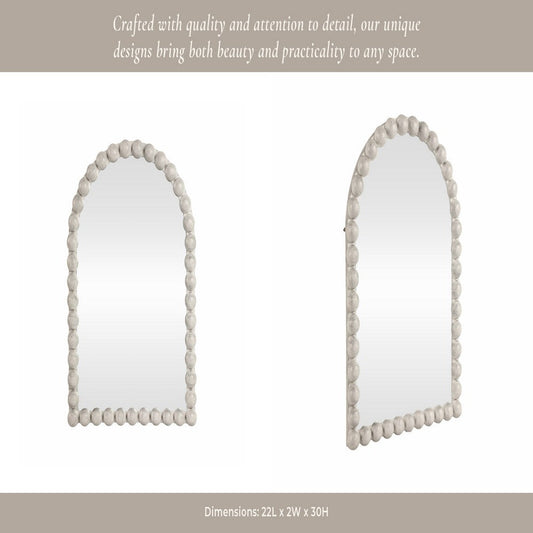 Curved Arch Accent Mirror | Knobby Ball Border | 22 x 30 White MDF