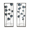 Metal Hanging Wall Panels Set of 2 | Blue Blooming Flowers | Black, Gold